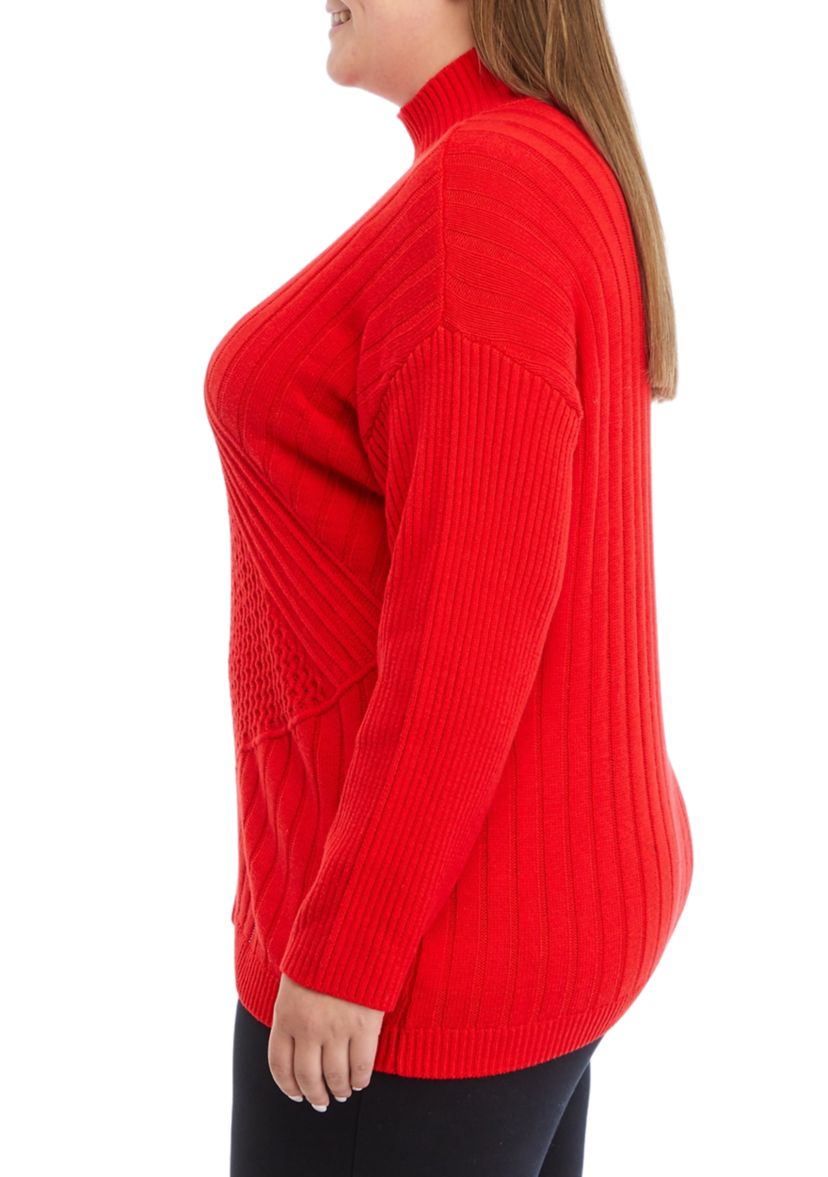 Plus Size Reversible Directional Stitched Sweater