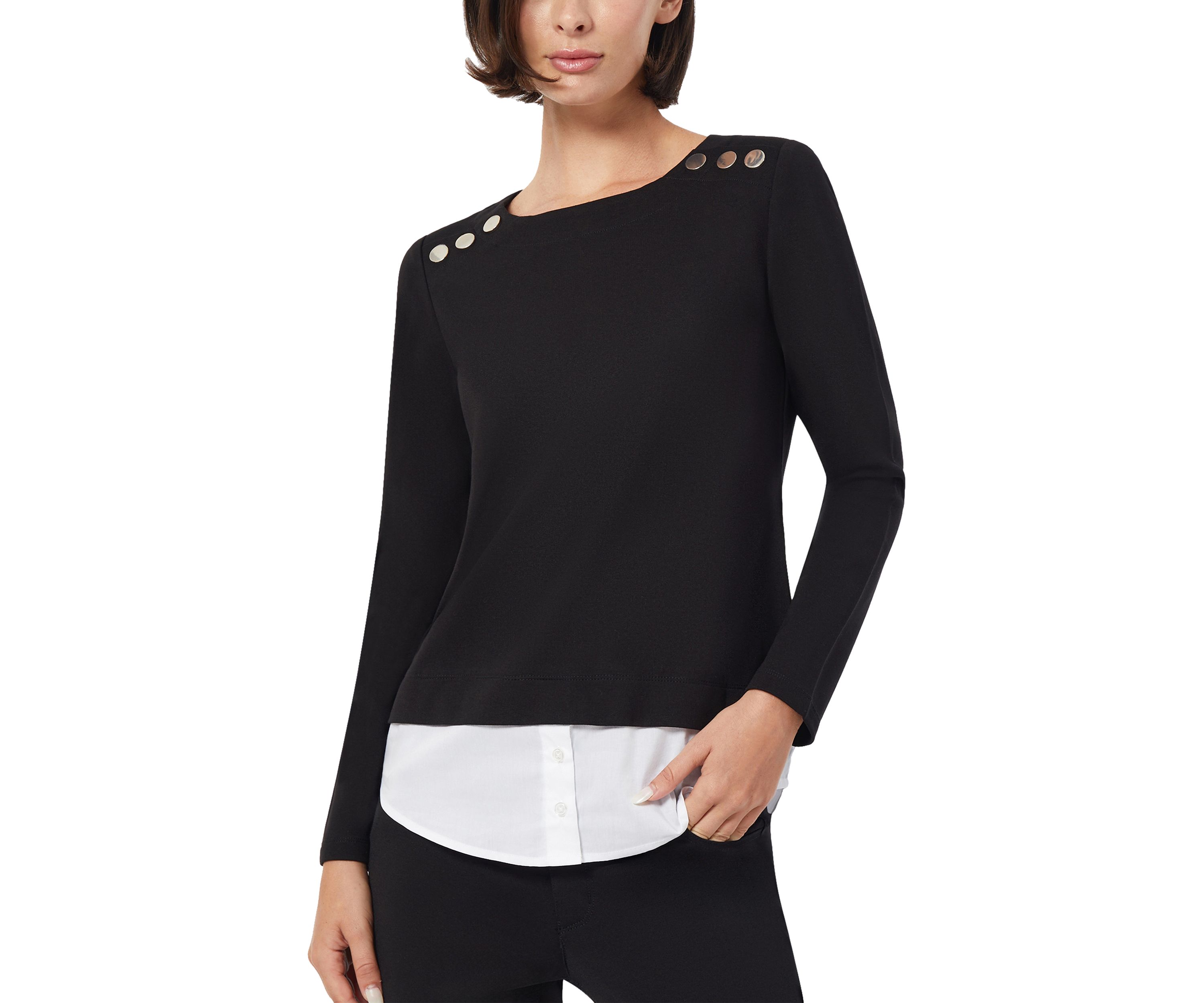 Womens 2Fer Sweater with Button Shoulders