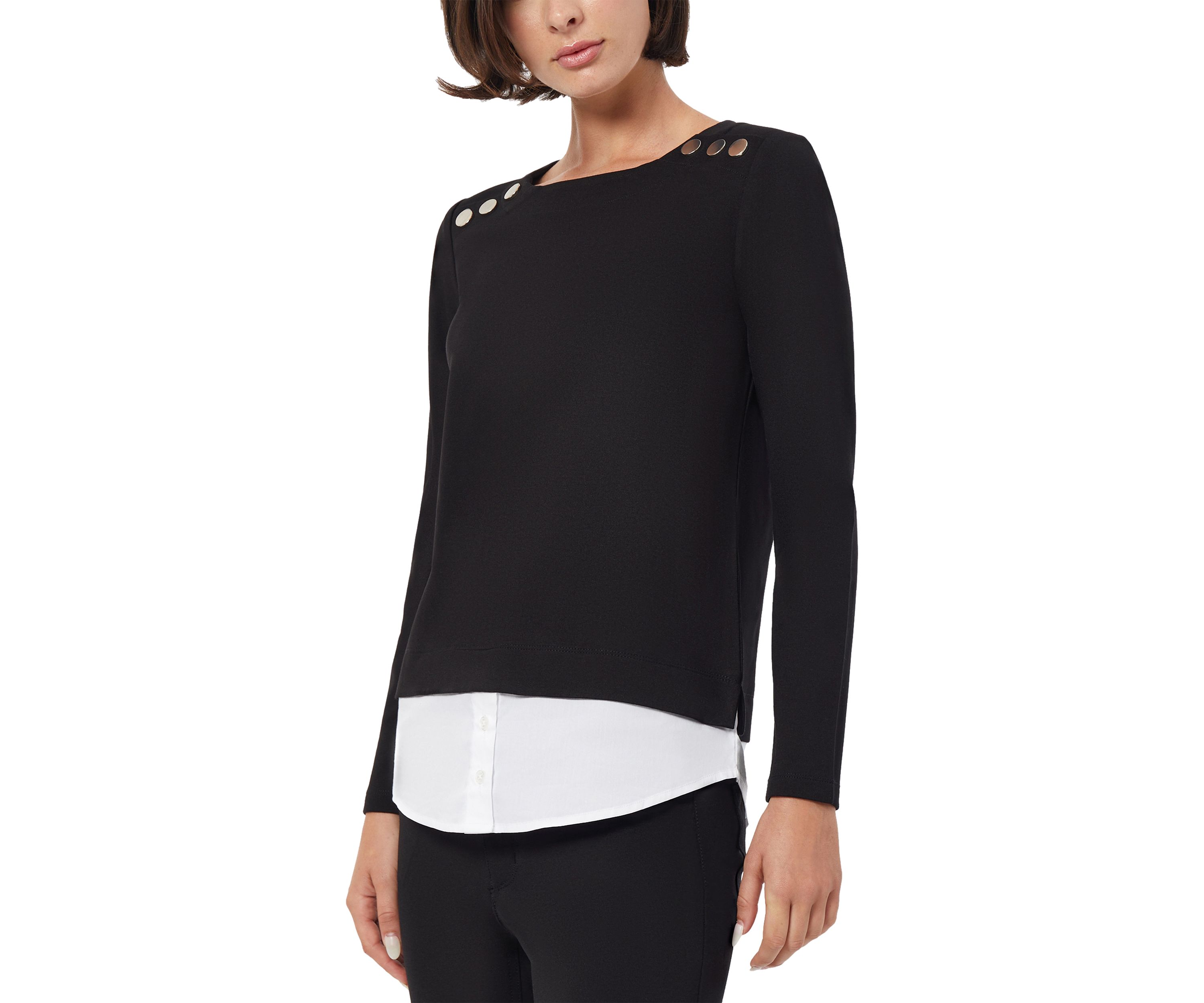 Womens 2Fer Sweater with Button Shoulders