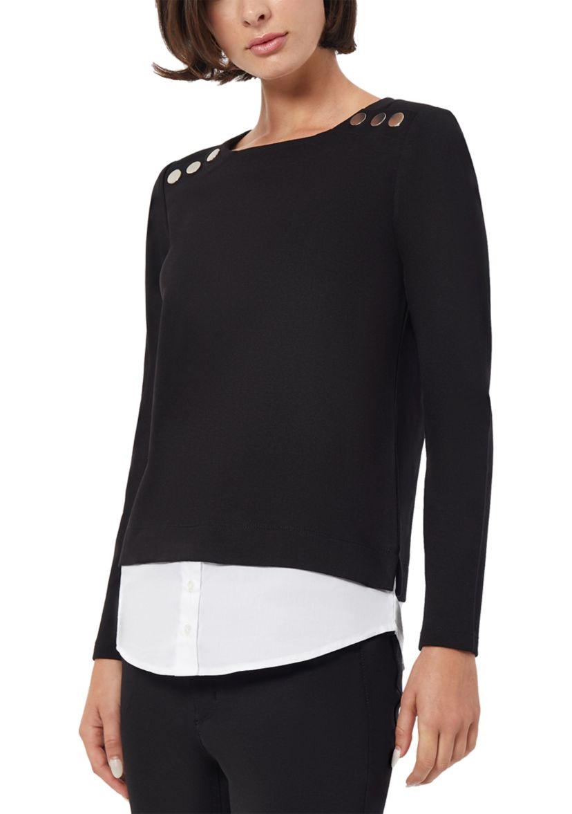 Womens 2Fer Sweater with Button Shoulders