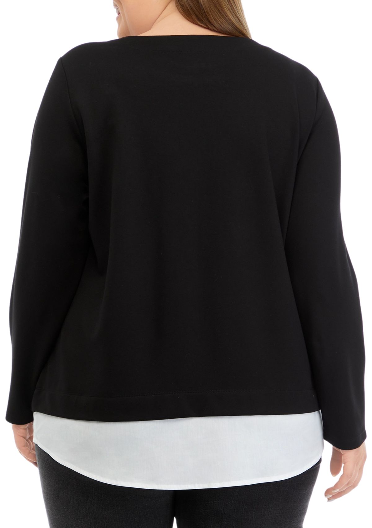 Plus Size Serenity Knit 2Fer Top with Woven Shoulder Rivets