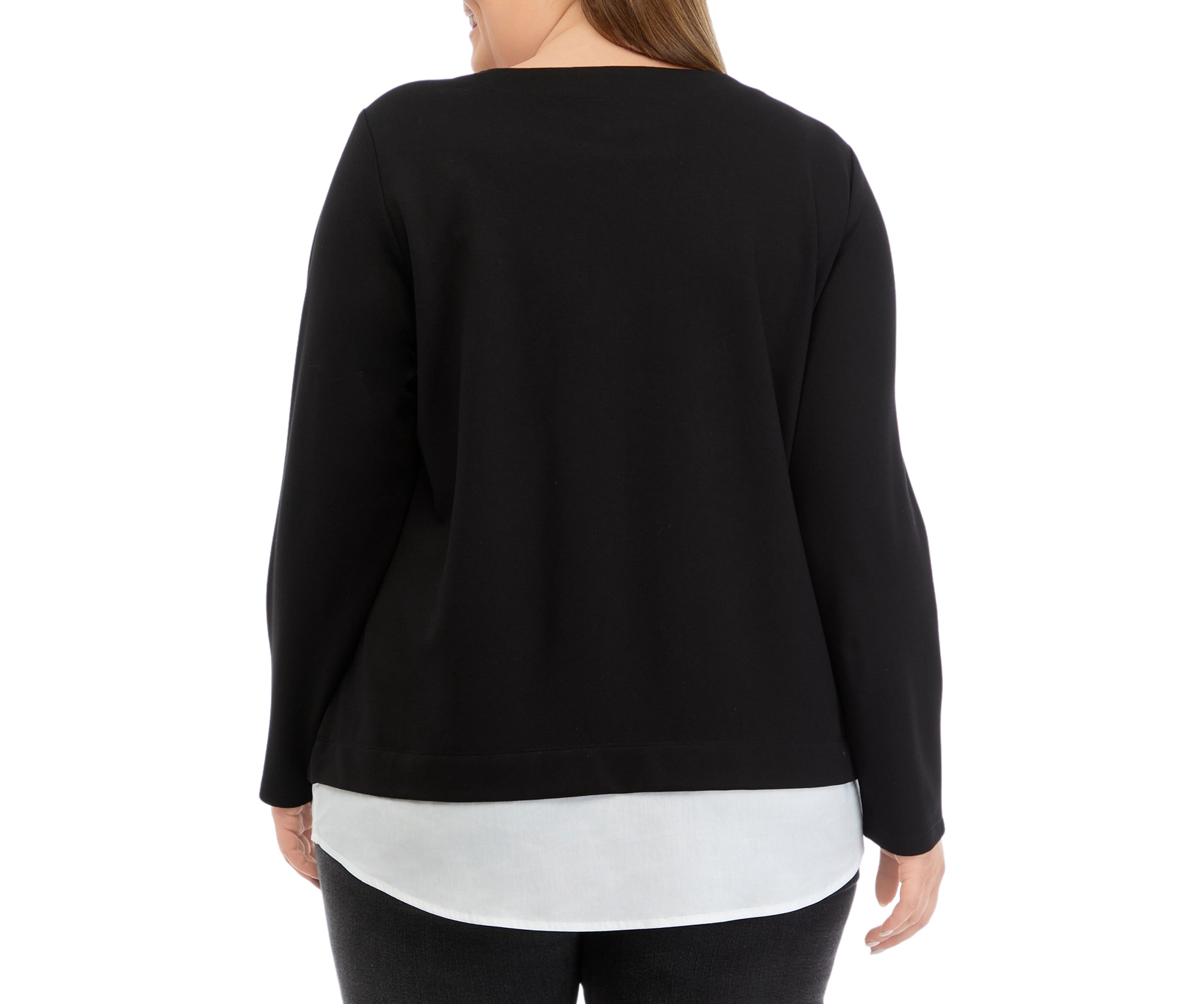 Plus Size Serenity Knit 2Fer Top with Woven Shoulder Rivets