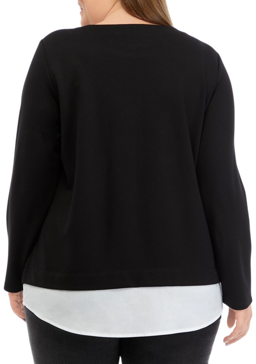 Plus Size Serenity Knit 2Fer Top with Woven Shoulder Rivets