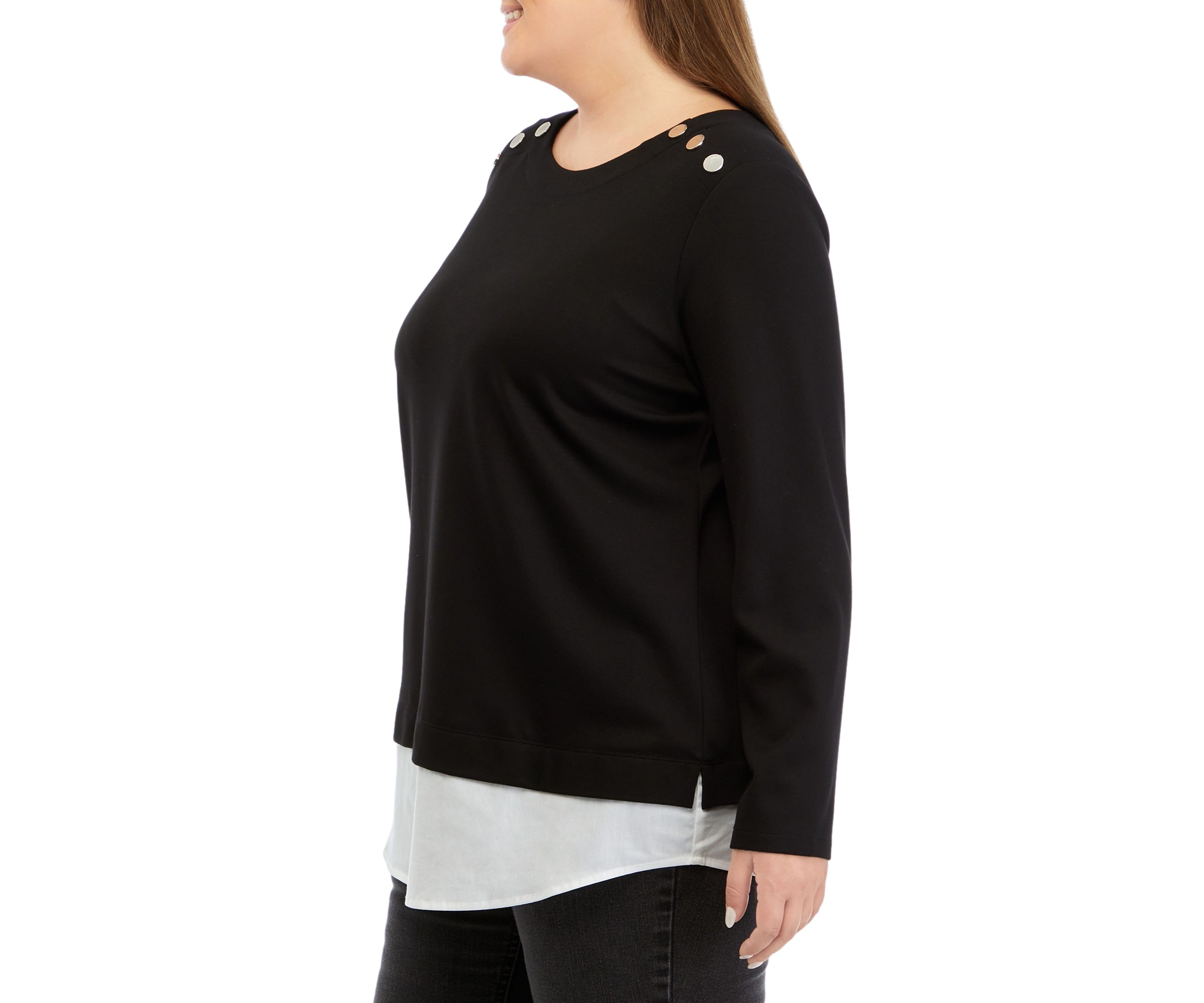 Plus Size Serenity Knit 2Fer Top with Woven Shoulder Rivets