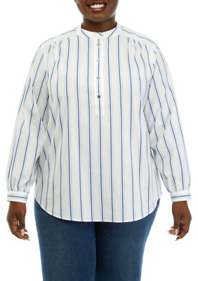 JONES NEW YORK Women's Plus Size Stripe Poplin Top, 2X