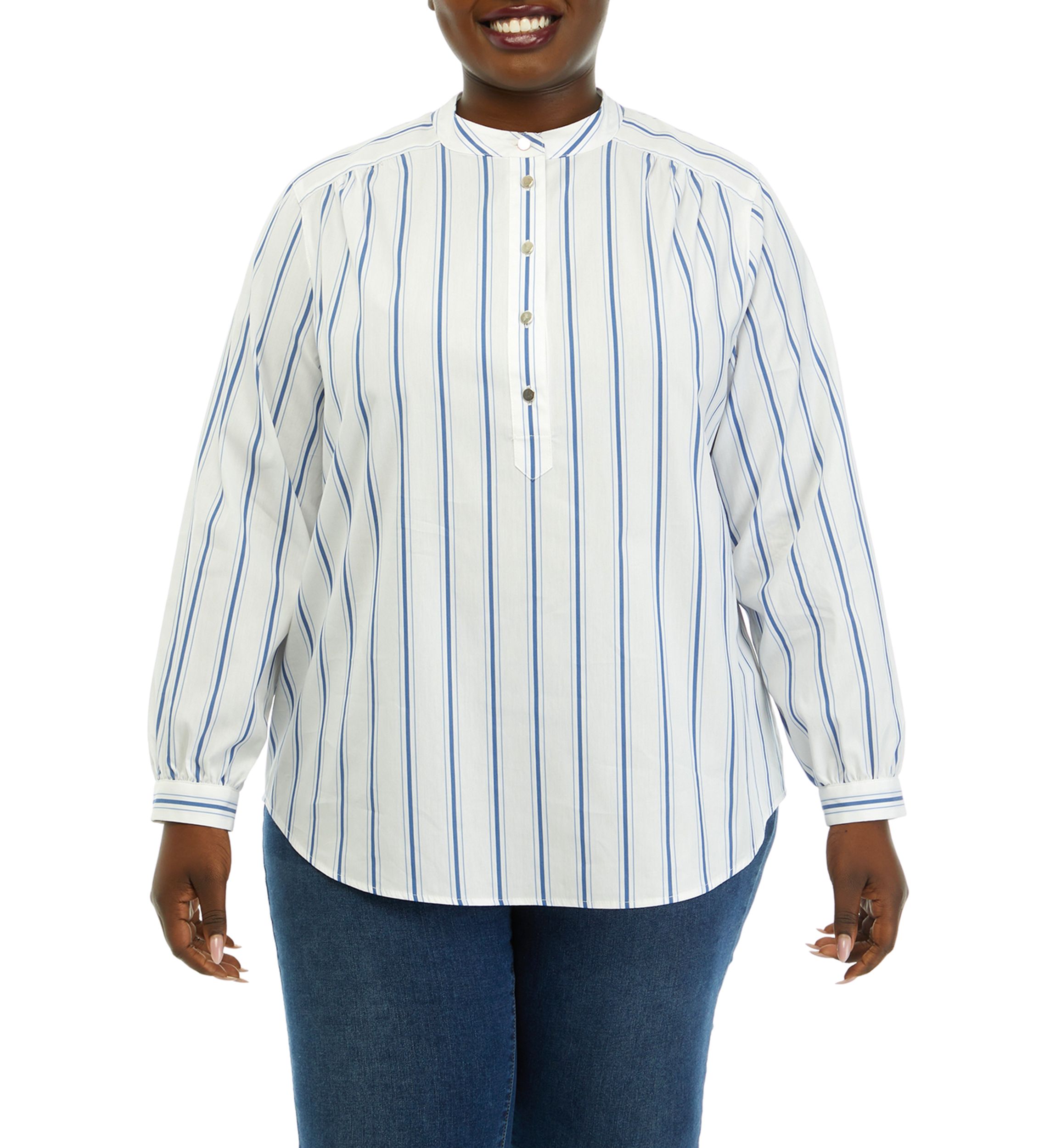 Plus Size Stripe Poplin Top