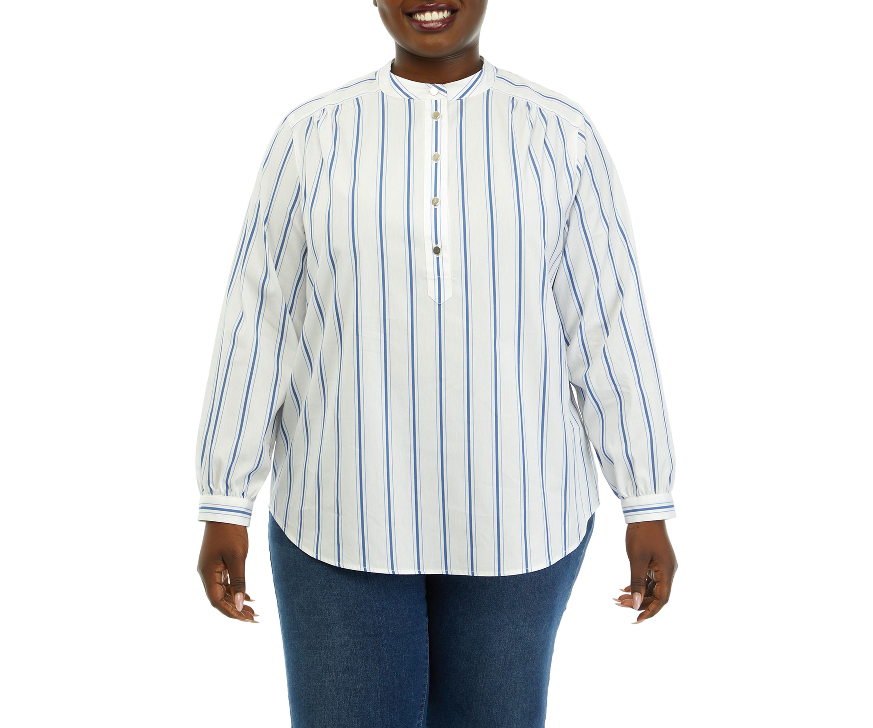 Plus Size Stripe Poplin Top