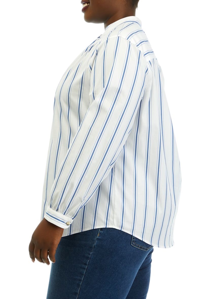 Plus Size Stripe Poplin Top