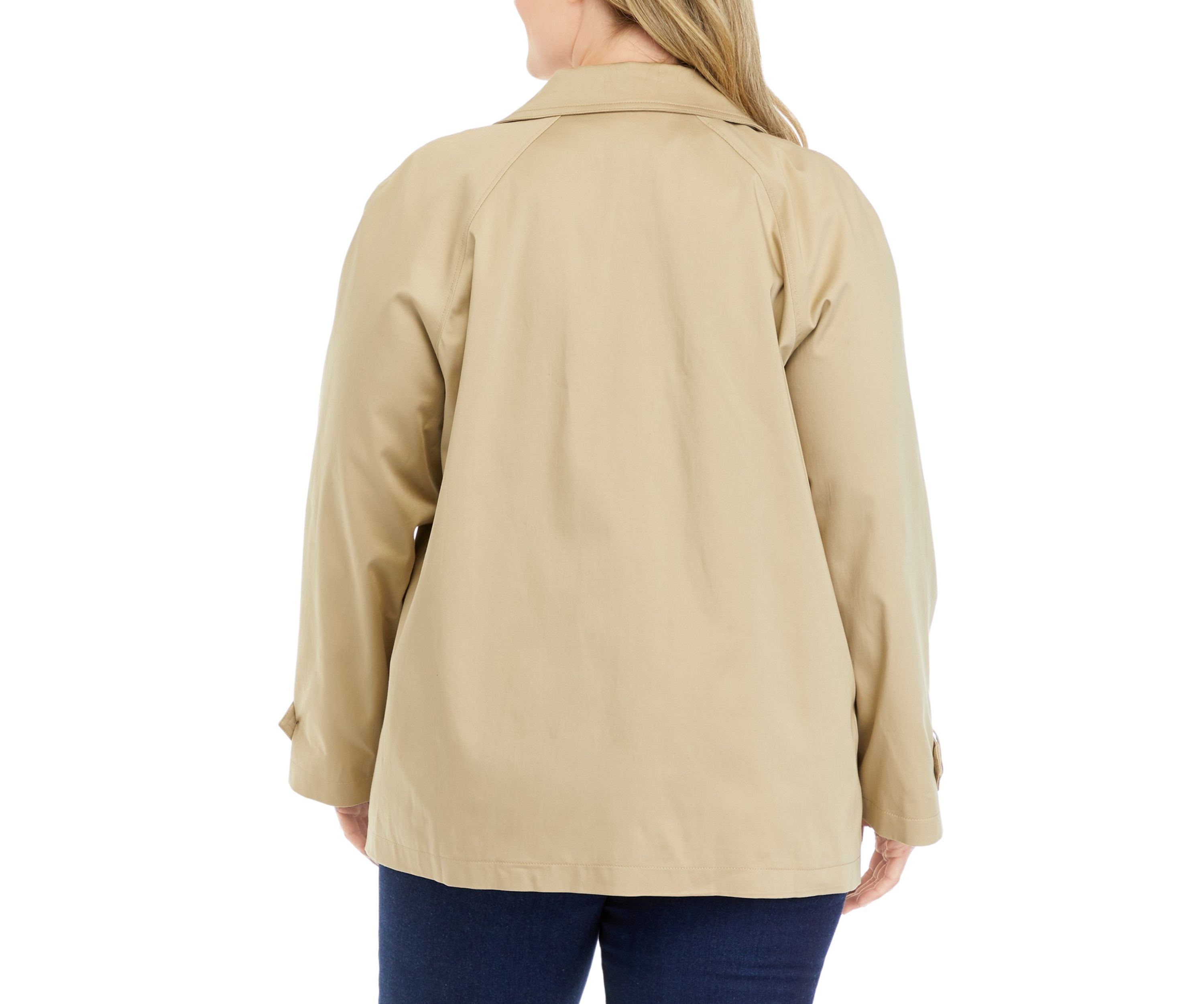 Plus Size Sateen Double Breasted Raglan Trench Coat