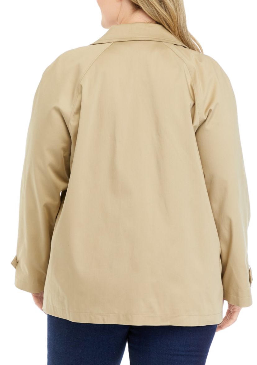 Plus Size Sateen Double Breasted Raglan Trench Coat