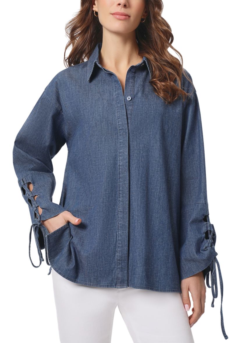 Womens Long Sleeve Chambray Button Down Shirt