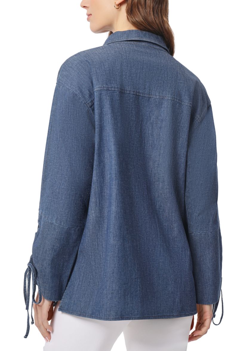 Womens Long Sleeve Chambray Button Down Shirt