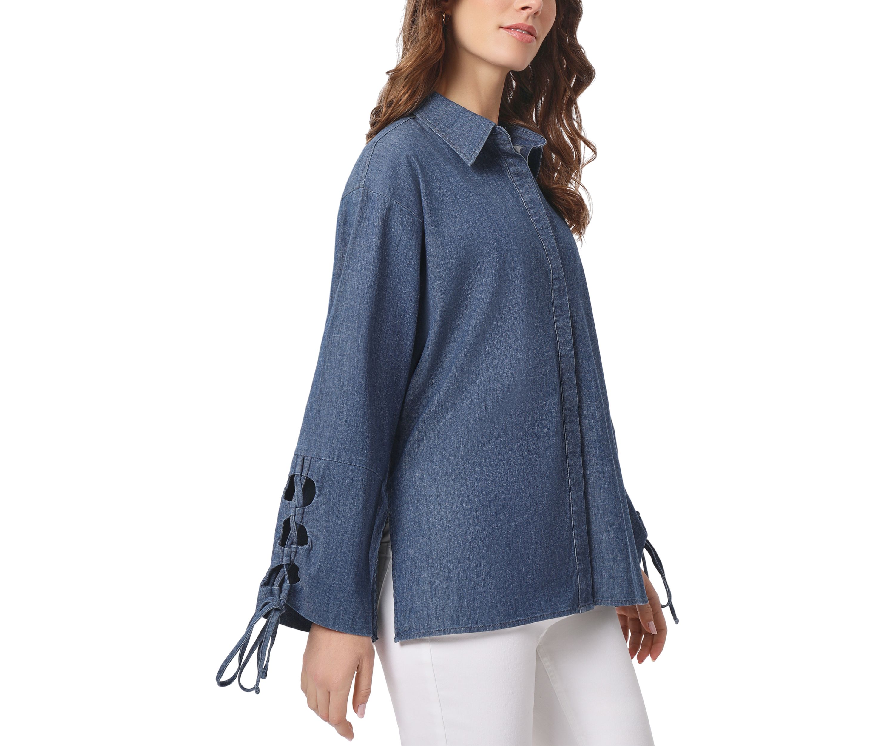 Womens Long Sleeve Chambray Button Down Shirt