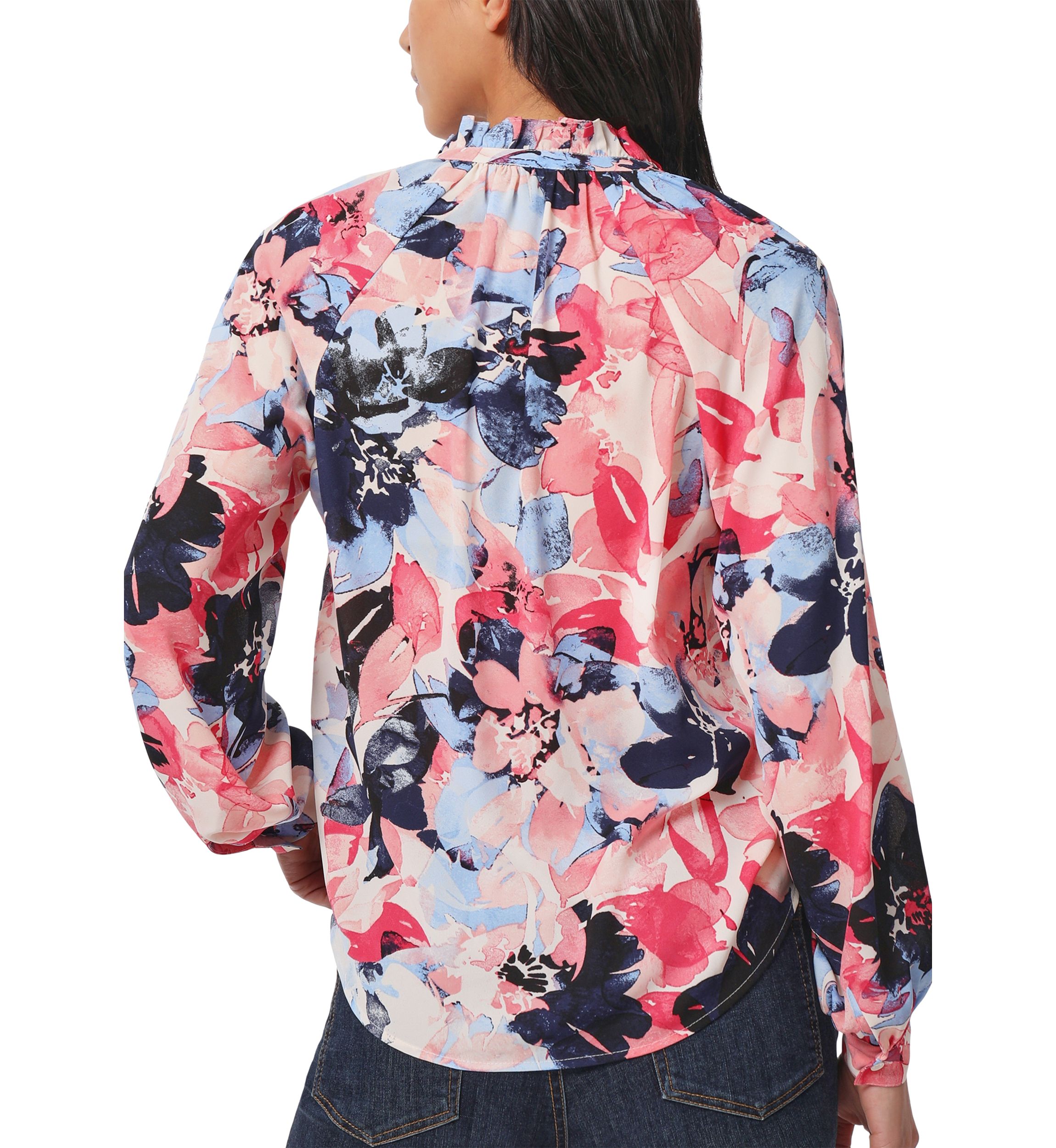 Womens Long Sleeve Raglan Peasant Blouse with Ruffle Neck