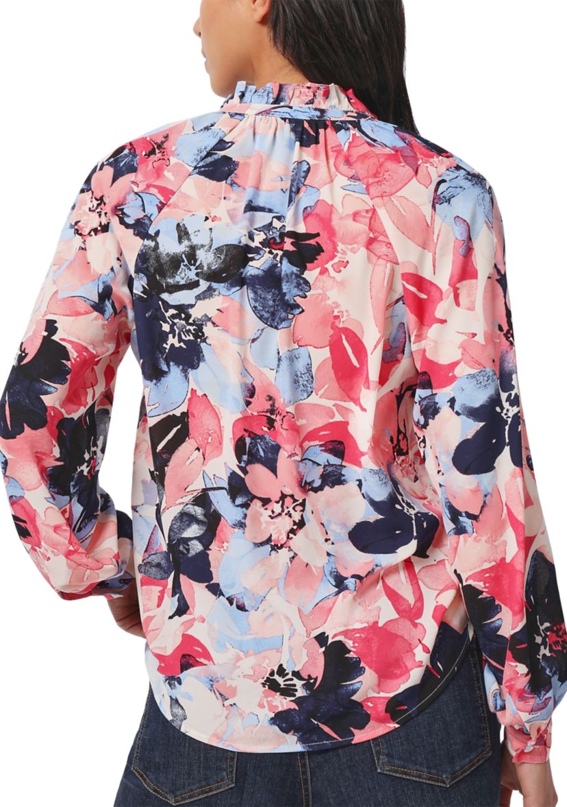 Womens Long Sleeve Raglan Peasant Blouse with Ruffle Neck
