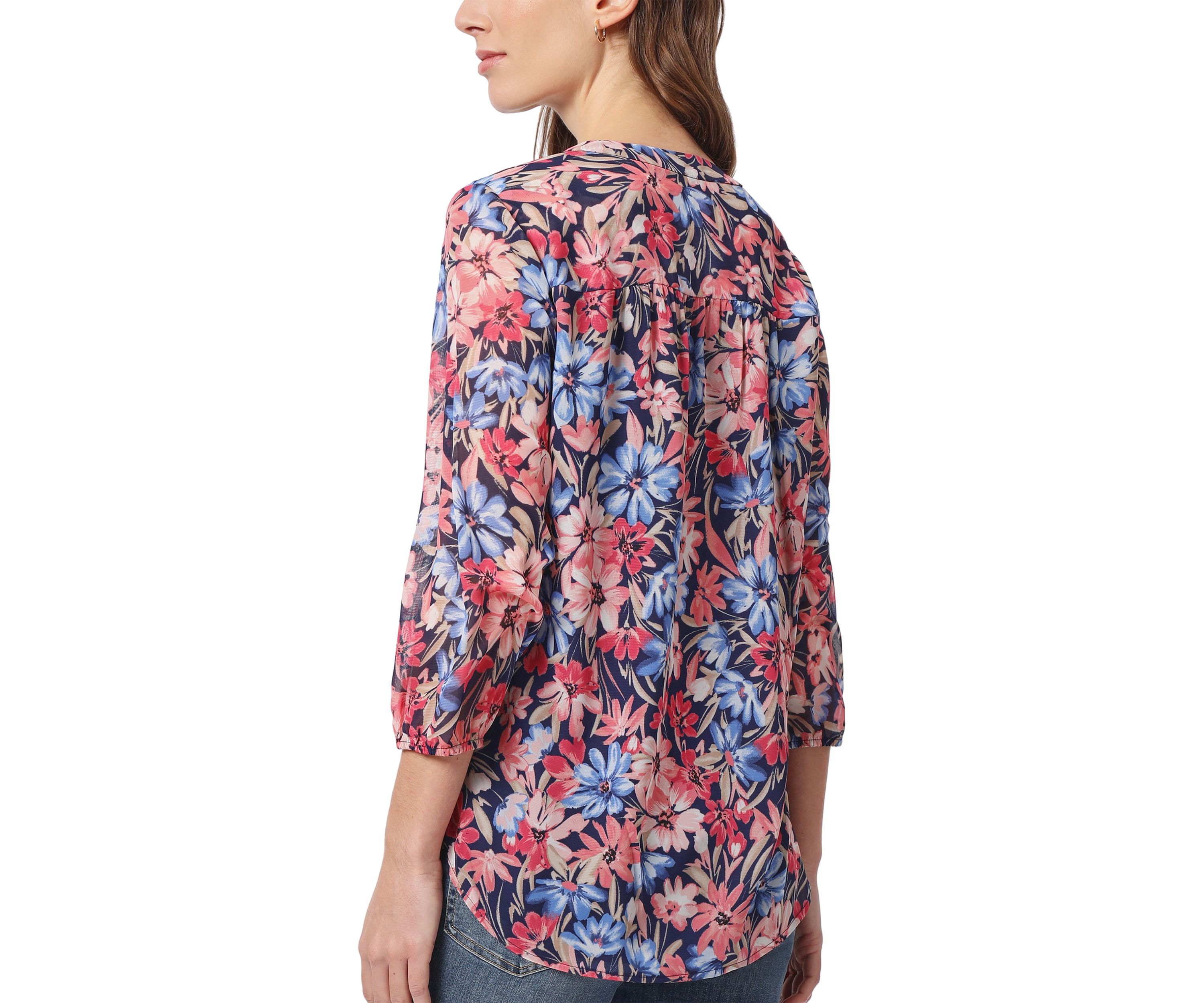 Petite 3/4 Sleeve V-Neck Pleat Front Tunic Top