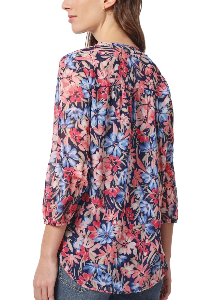 Petite 3/4 Sleeve V-Neck Pleat Front Tunic Top