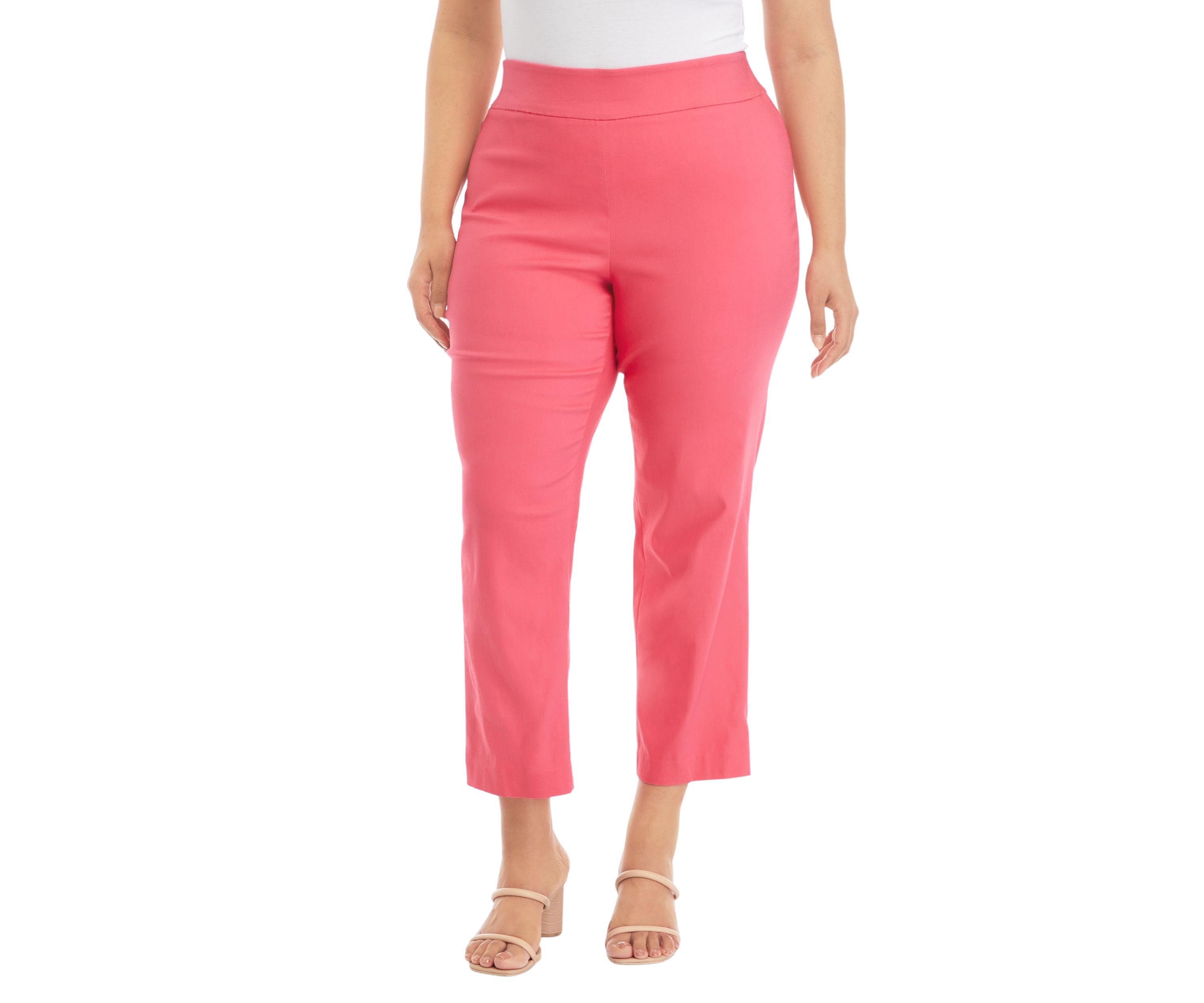 Plus Size Pull On Wide Waistband Front Seam Slim Ankle Pants