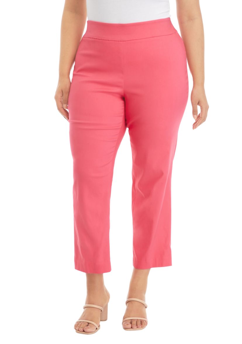 Plus Size Pull On Wide Waistband Front Seam Slim Ankle Pants