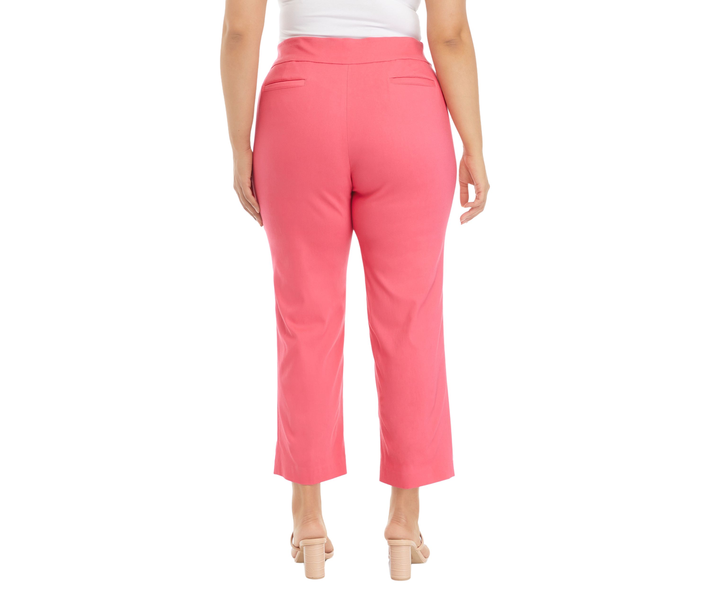 Plus Size Pull On Wide Waistband Front Seam Slim Ankle Pants