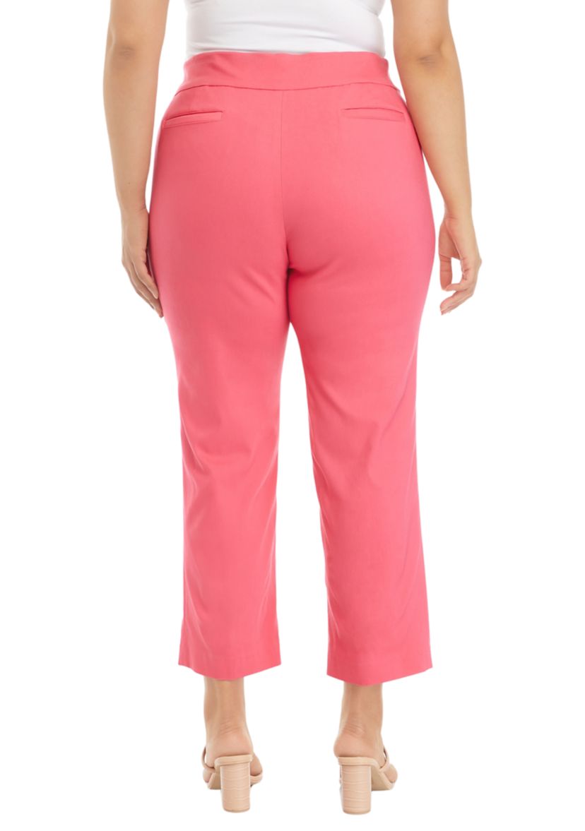 Plus Size Pull On Wide Waistband Front Seam Slim Ankle Pants