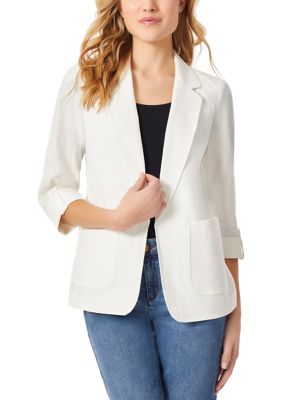 Women's Linen Patch Pocket Jacket with Roll Tab Sleeves