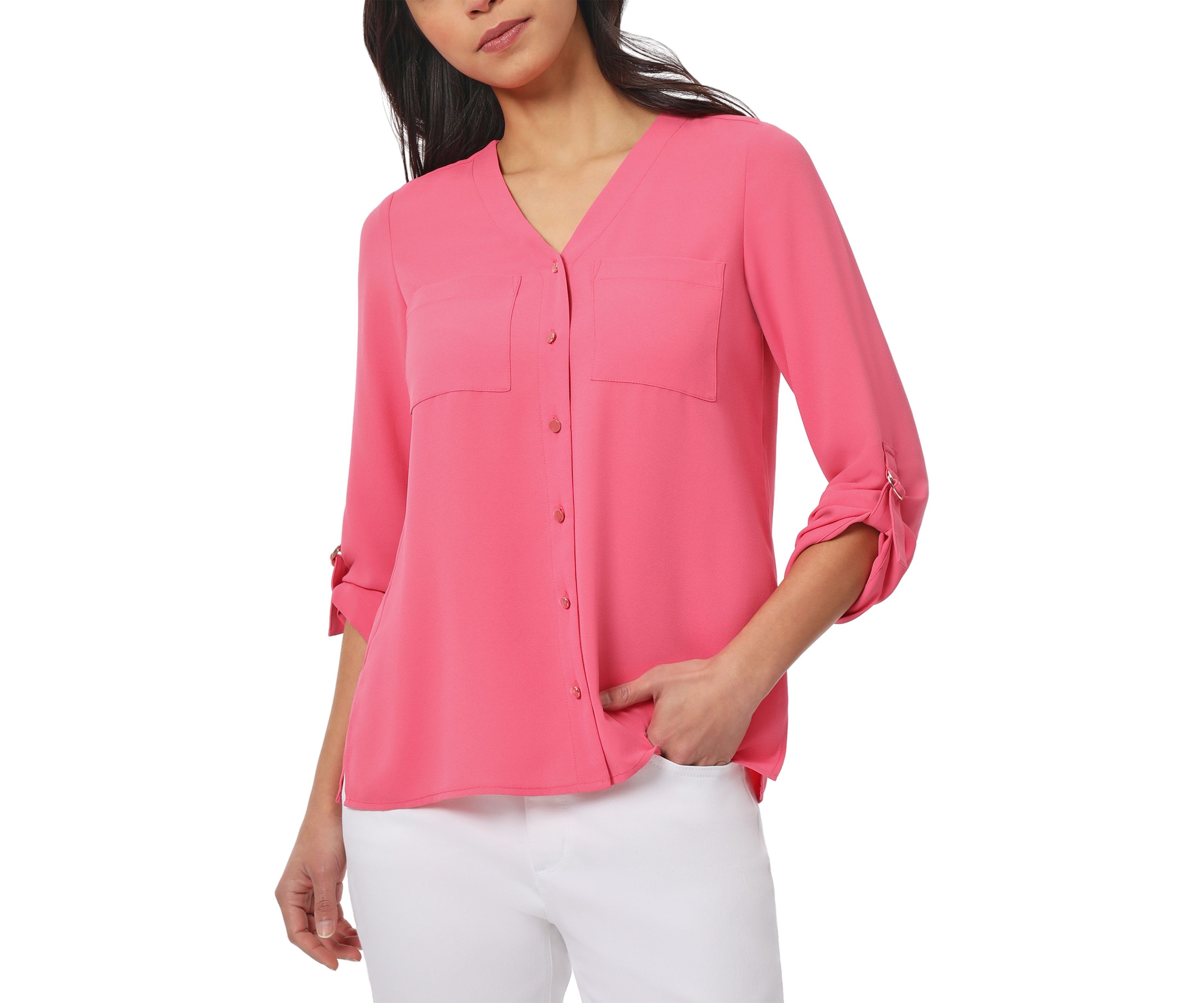 Womens Long Sleeve Collarless Tunic Top