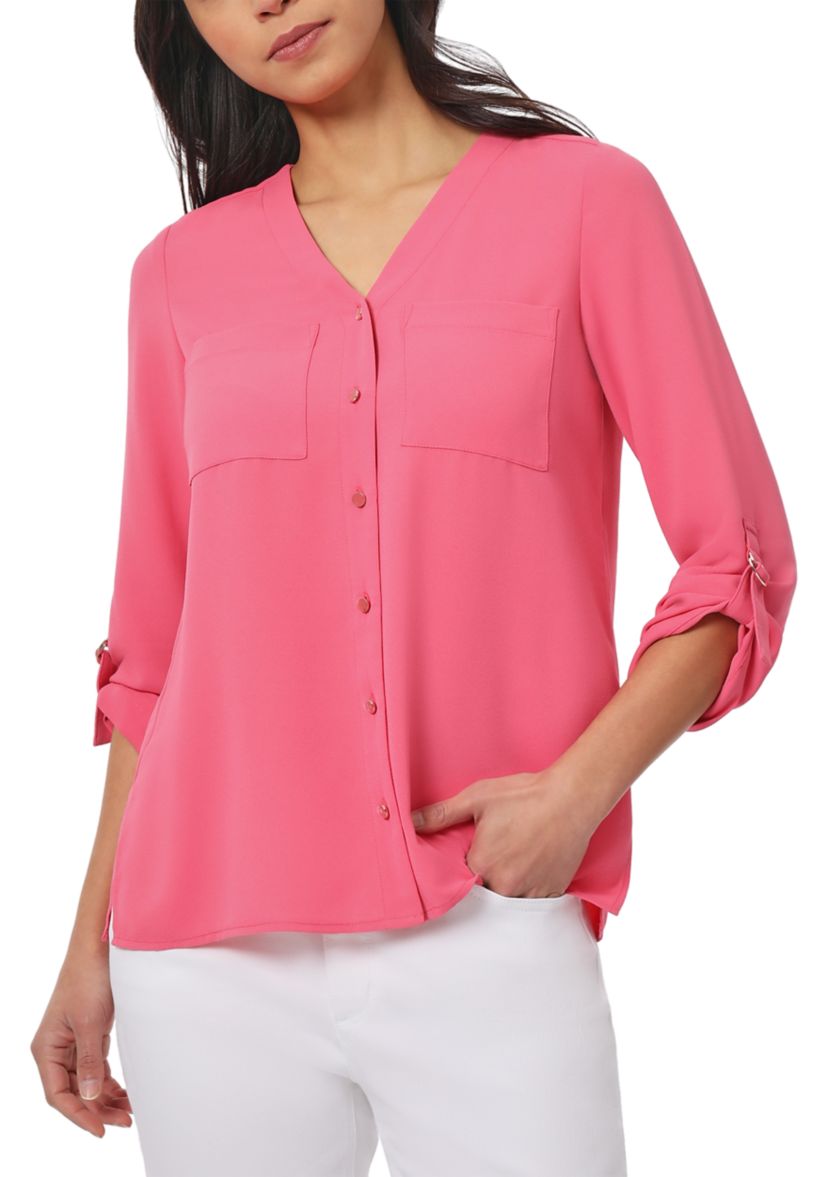 Womens Long Sleeve Collarless Tunic Top