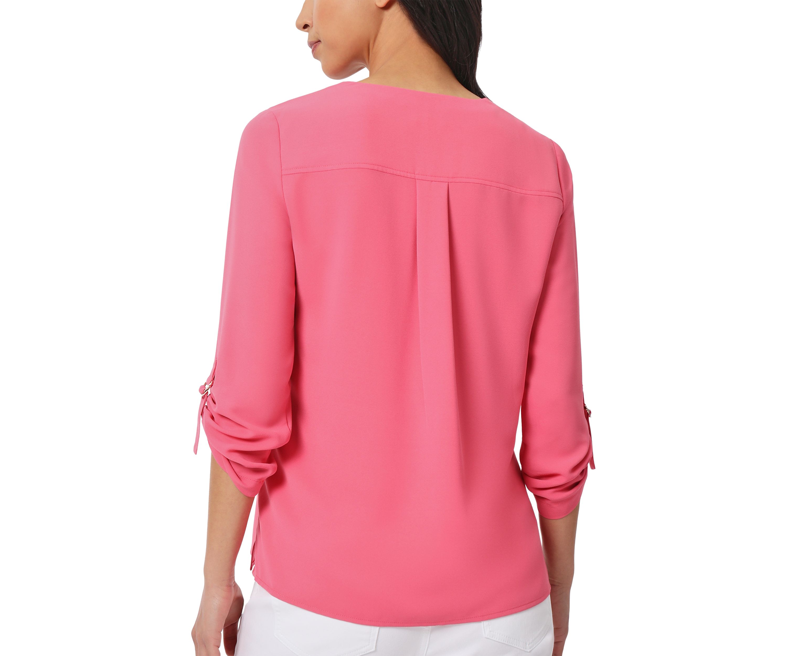 Petite Long Sleeve Collarless Tunic Top