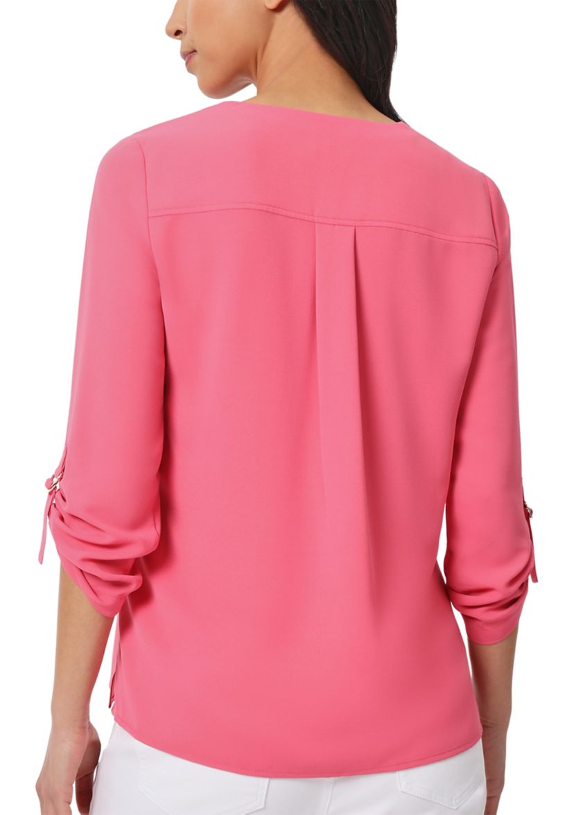Petite Long Sleeve Collarless Tunic Top