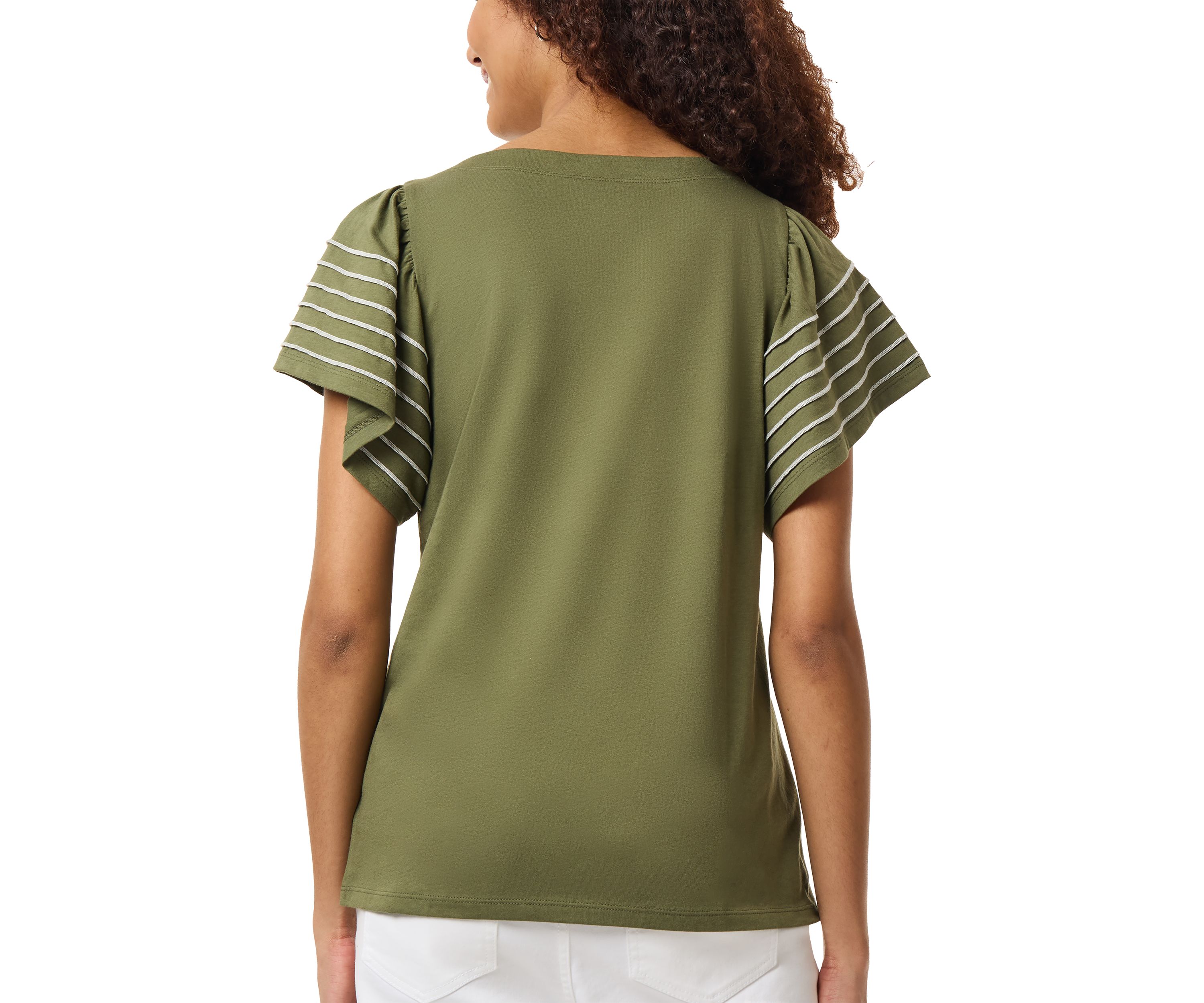 Petite Flutter Sleeve T-Shirt with Pearl Stitching