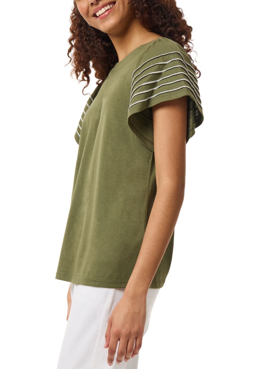Petite Flutter Sleeve T-Shirt with Pearl Stitching