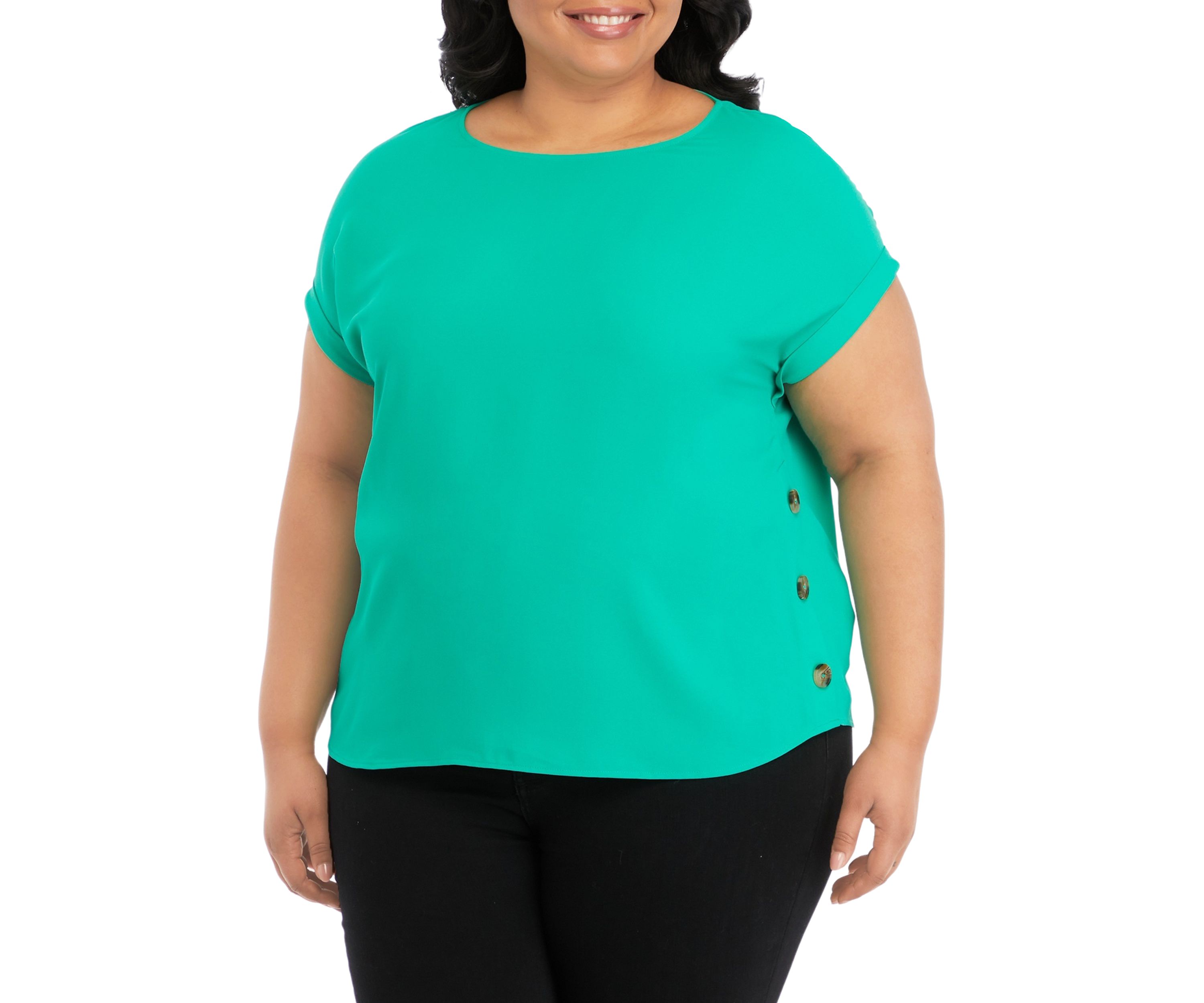 Plus Size Short Sleeve Button Detail Blouse