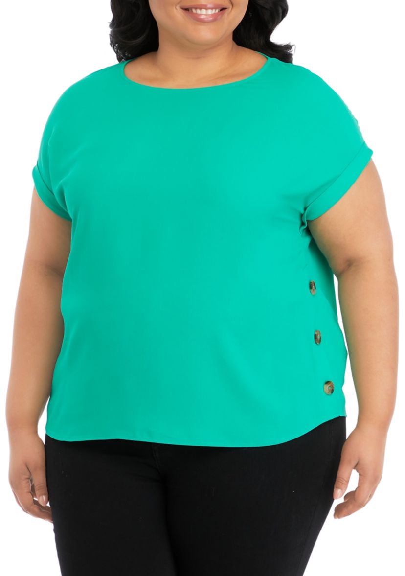 Plus Size Short Sleeve Button Detail Blouse