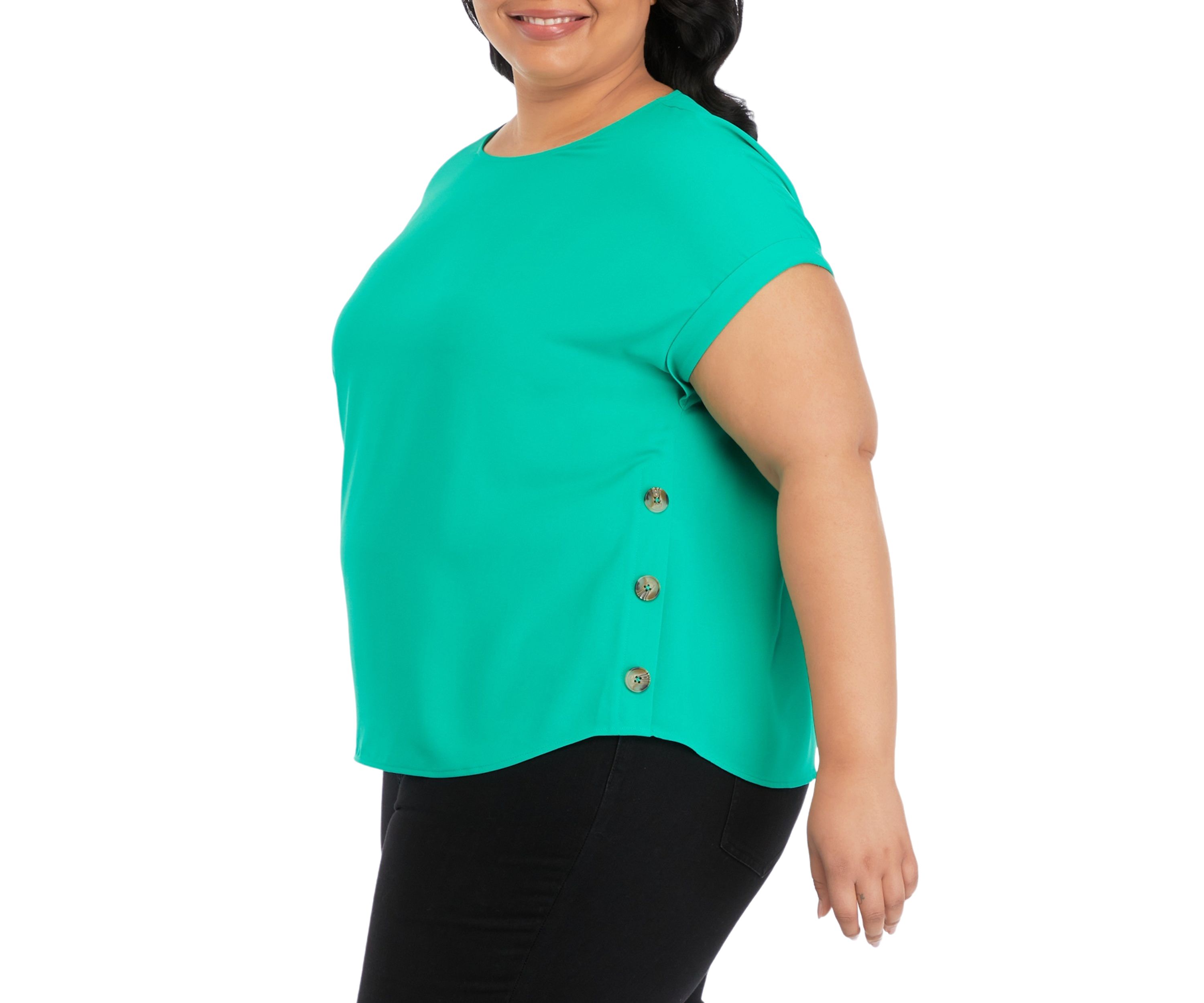 Plus Size Short Sleeve Button Detail Blouse