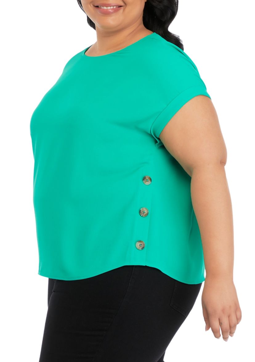Plus Size Short Sleeve Button Detail Blouse