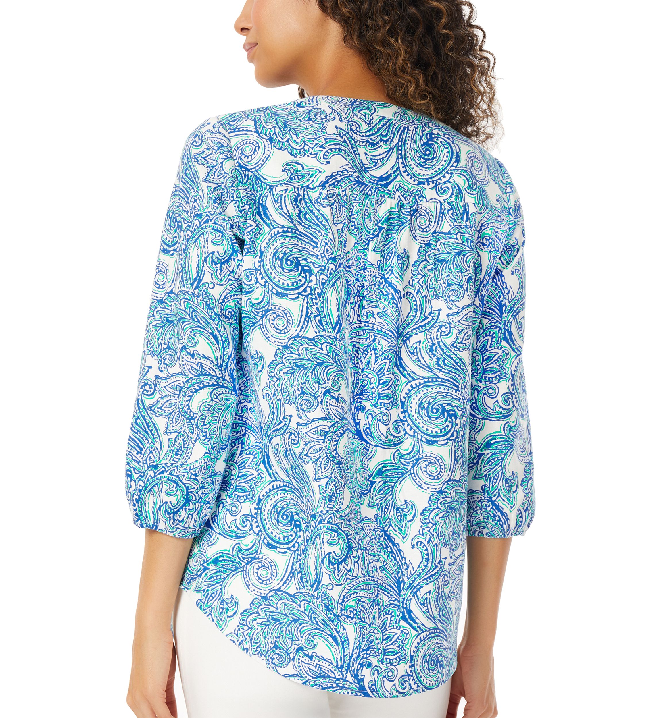 Petite 3/4 Sleeve V-Neck Pleat Front Tunic Top