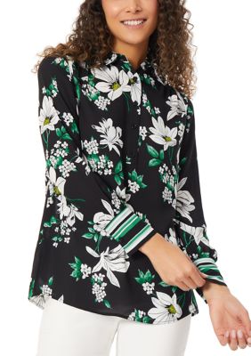 JONES NEW YORK Women's Long Sleeve Popover Button Placket Tunic Blouse