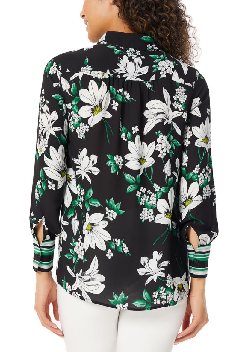 Womens Long Sleeve Popover Button Placket Tunic Blouse