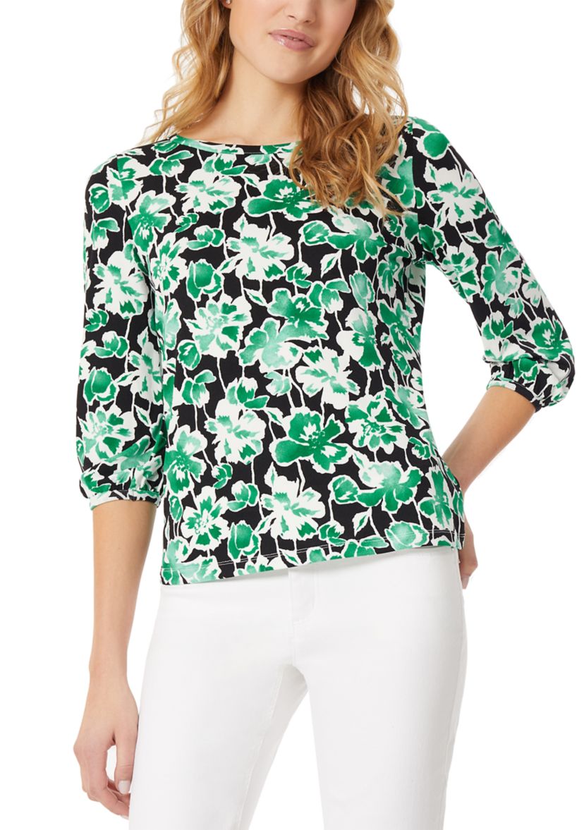 Womens Printed Moss Crepe Crew Neck Top