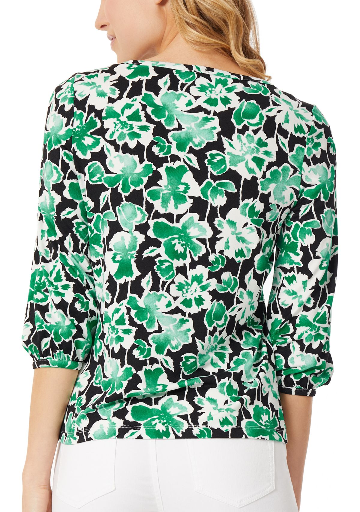 Womens Printed Moss Crepe Crew Neck Top
