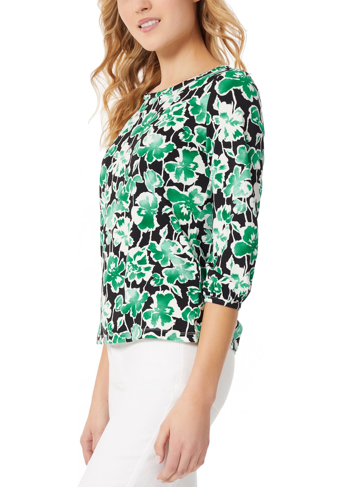 Womens Printed Moss Crepe Crew Neck Top
