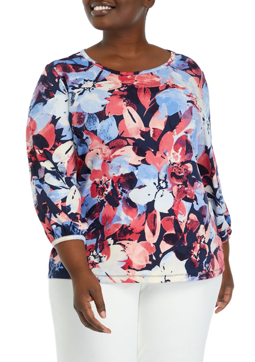 Plus Size Printed Moss Crepe Top