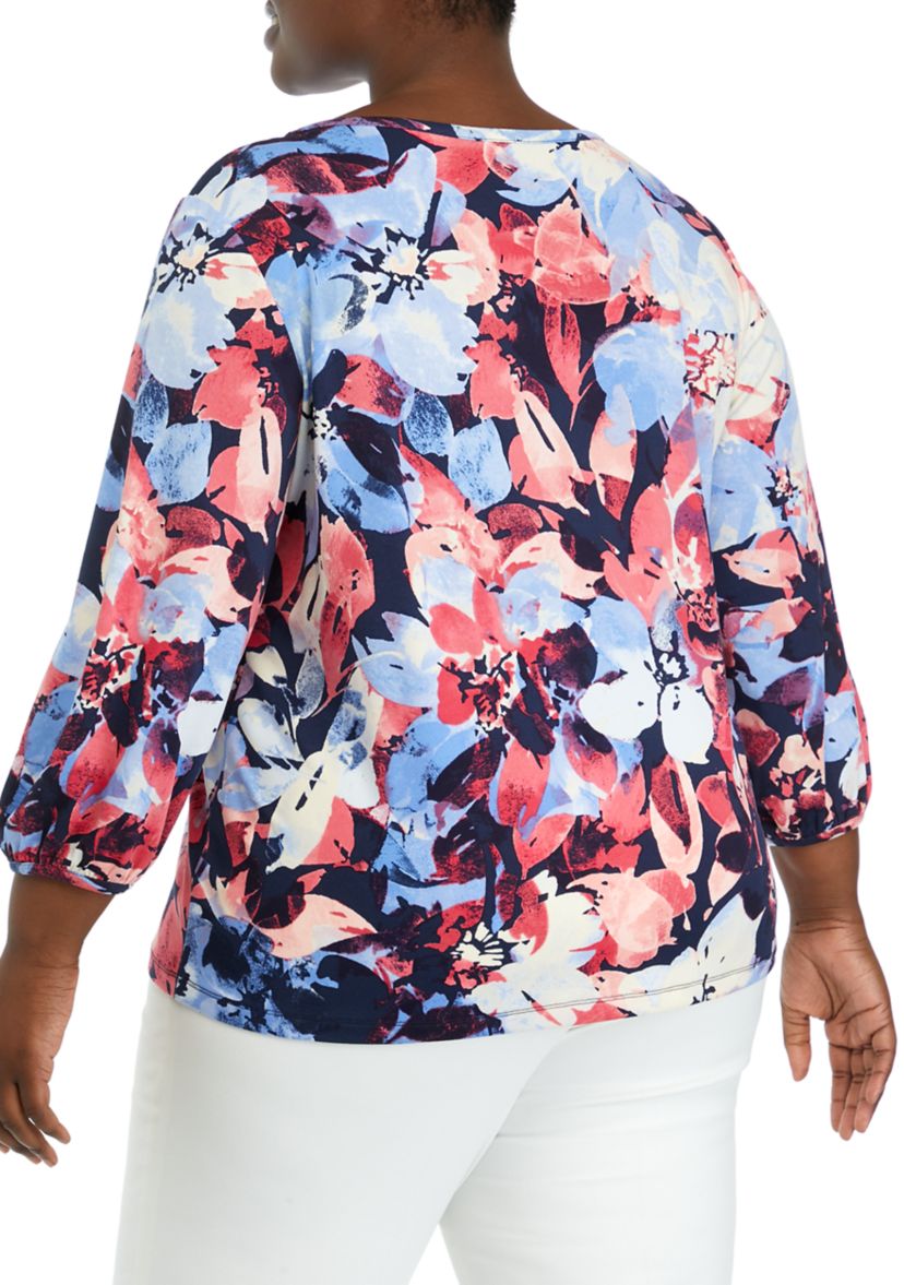 Plus Size Printed Moss Crepe Top