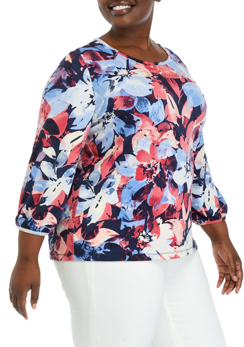 Plus Size Printed Moss Crepe Top