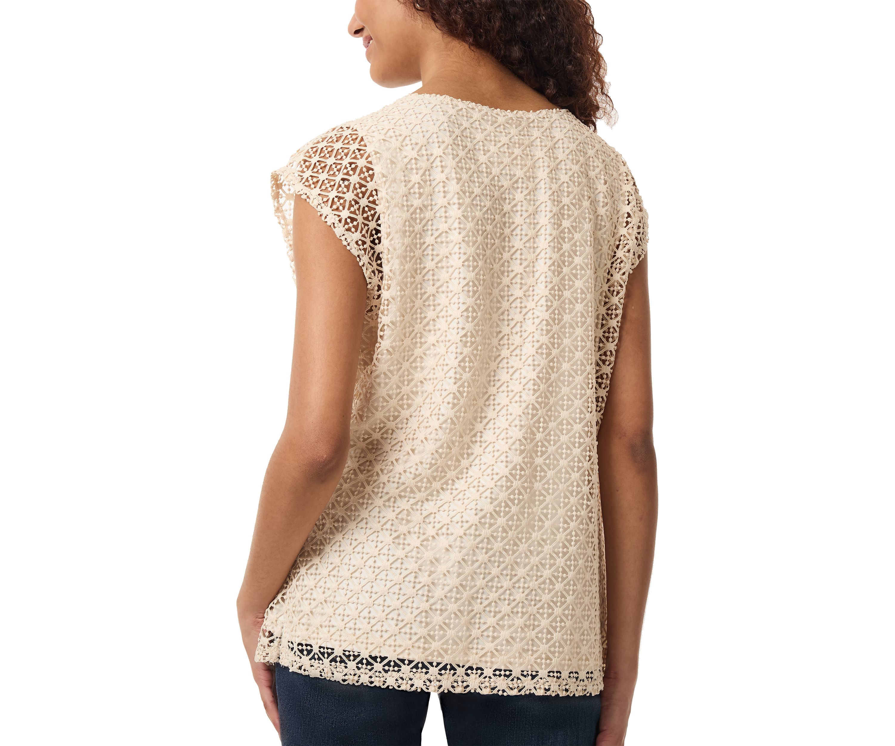 Petite Lafayette Lace Drop Shoulder Top 