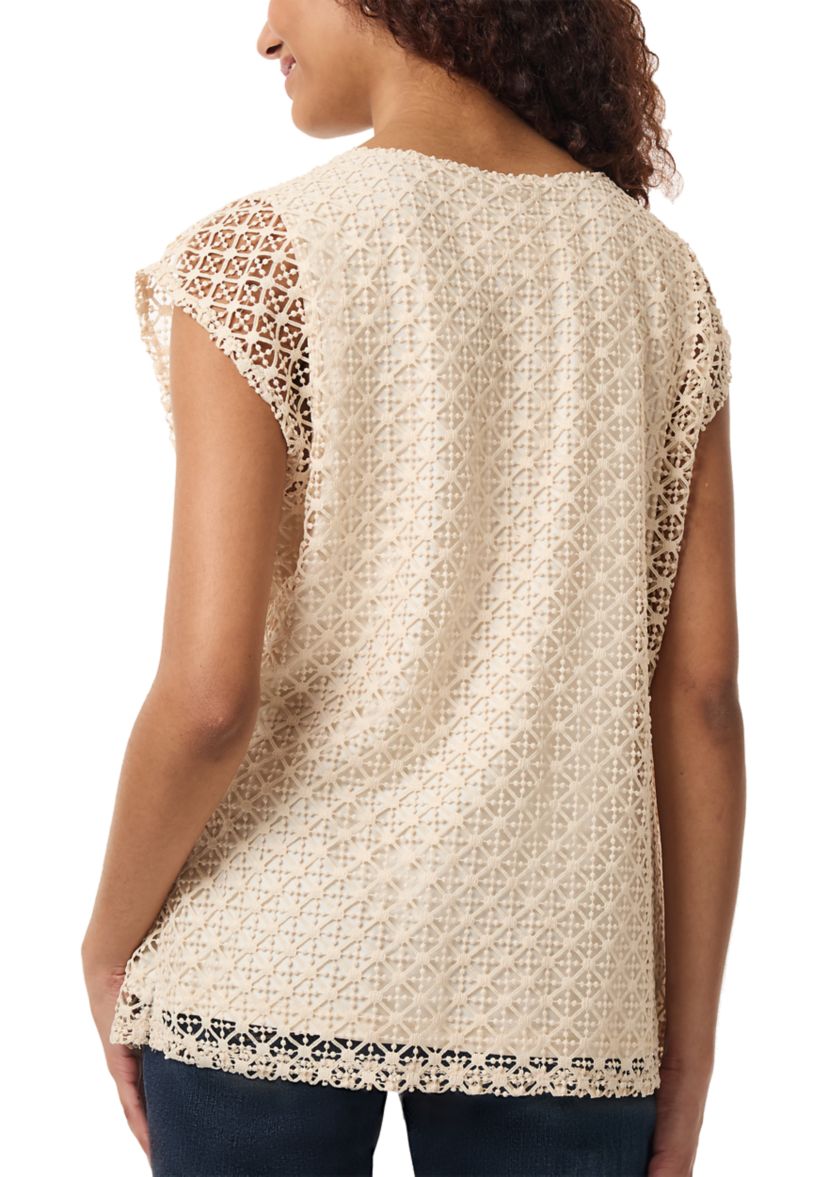 Petite Lafayette Lace Drop Shoulder Top 