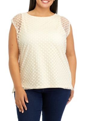 JONES NEW YORK Women's Plus Size Lace Cap Sleeve Top, 1X