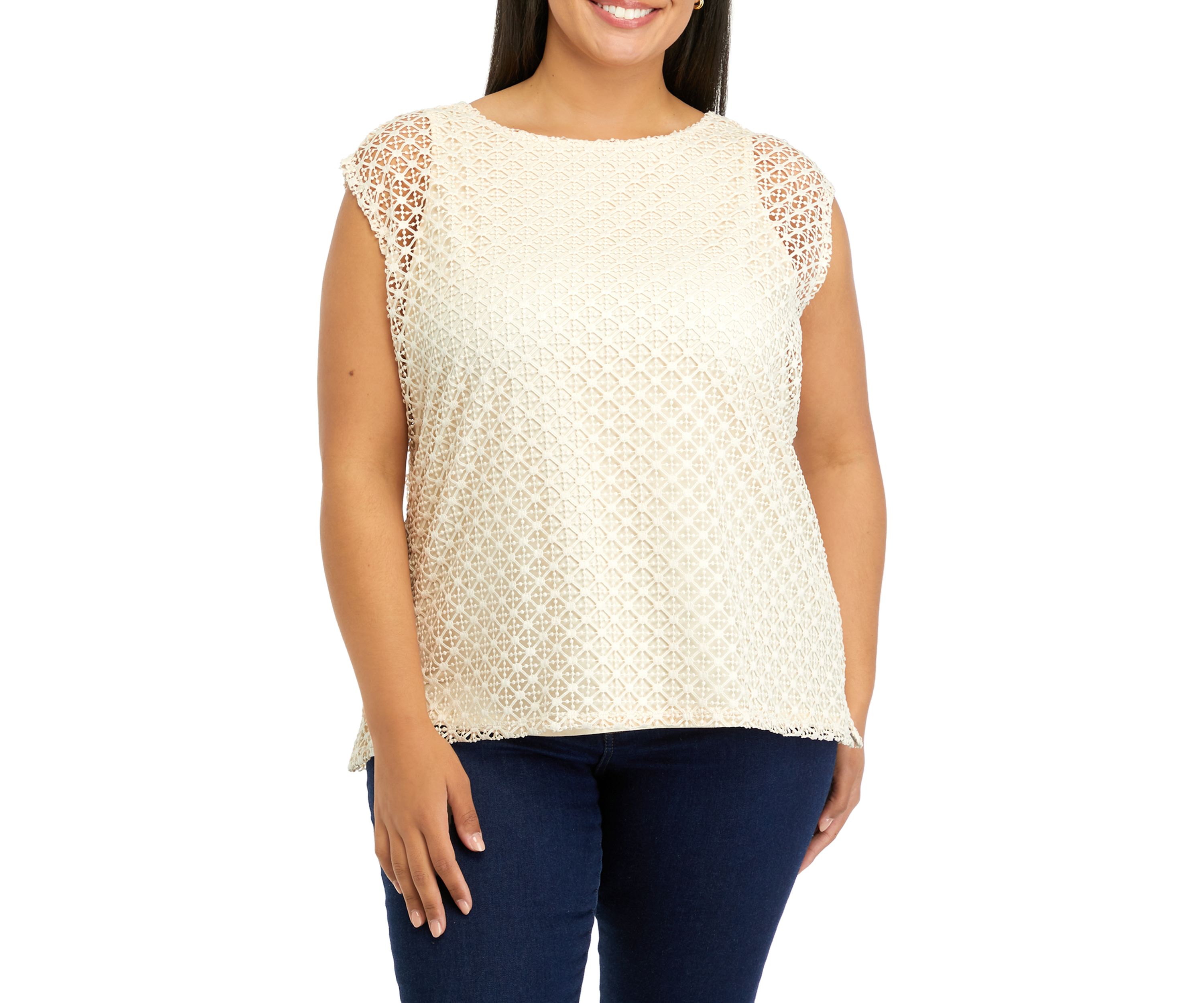 Plus Size Lace Cap Sleeve Top