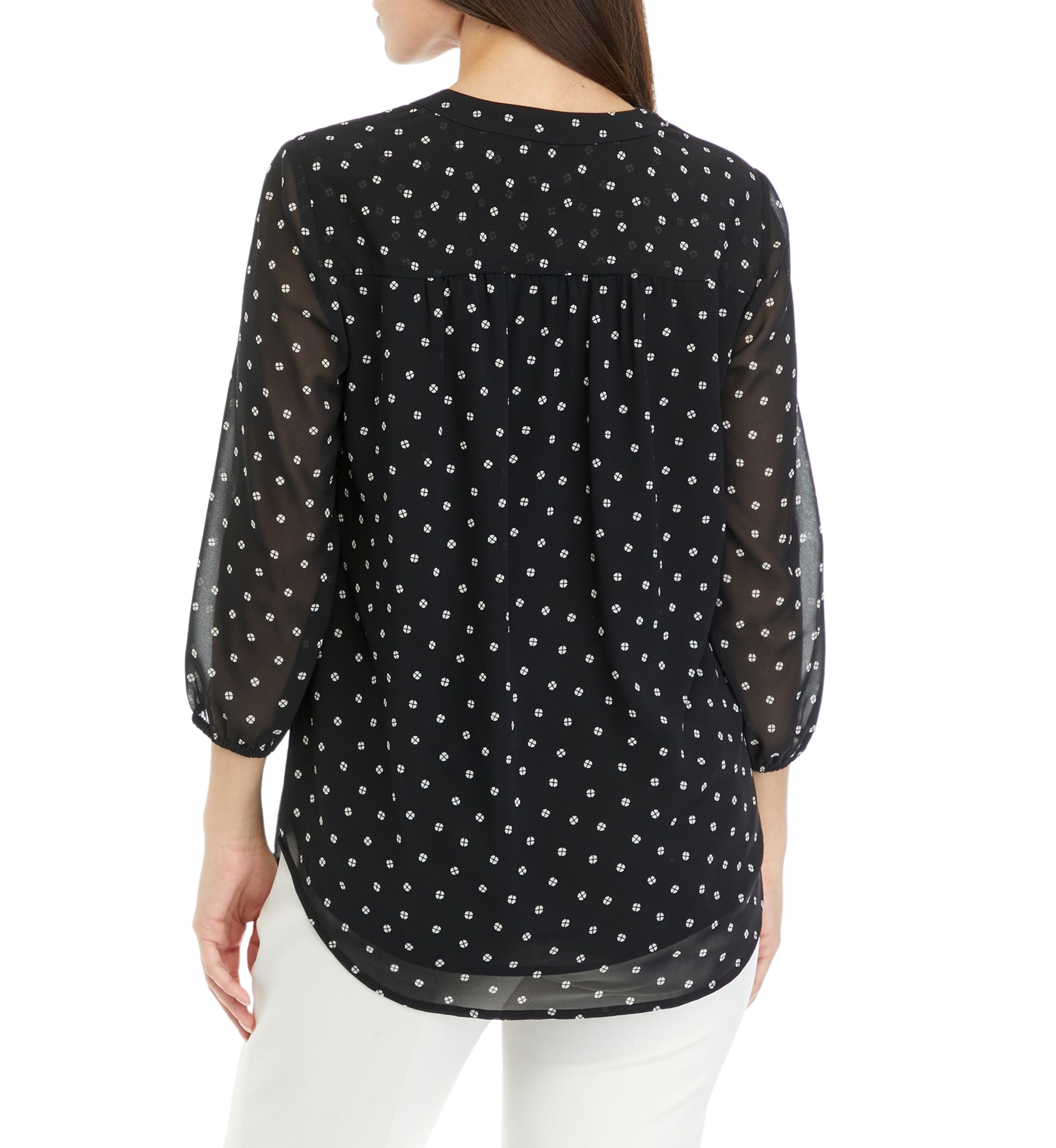 Petite 3/4 Sleeve V-Neck Pleat Front Tunic Top